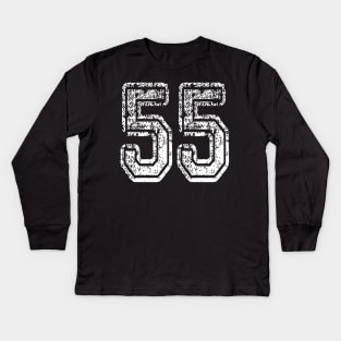 Number 55 Grungy in white Kids Long Sleeve T-Shirt